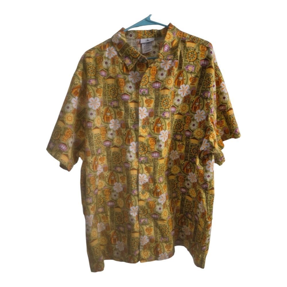 Disney Parks Trader Sams Enchanted Tiki Bar  Button Hawaiian Camp Shirt Size XXL
